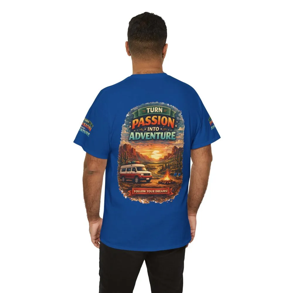 Unisex Heavy Cotton Tee — "Turn Passion Into Adventure" Design Scenic-Line