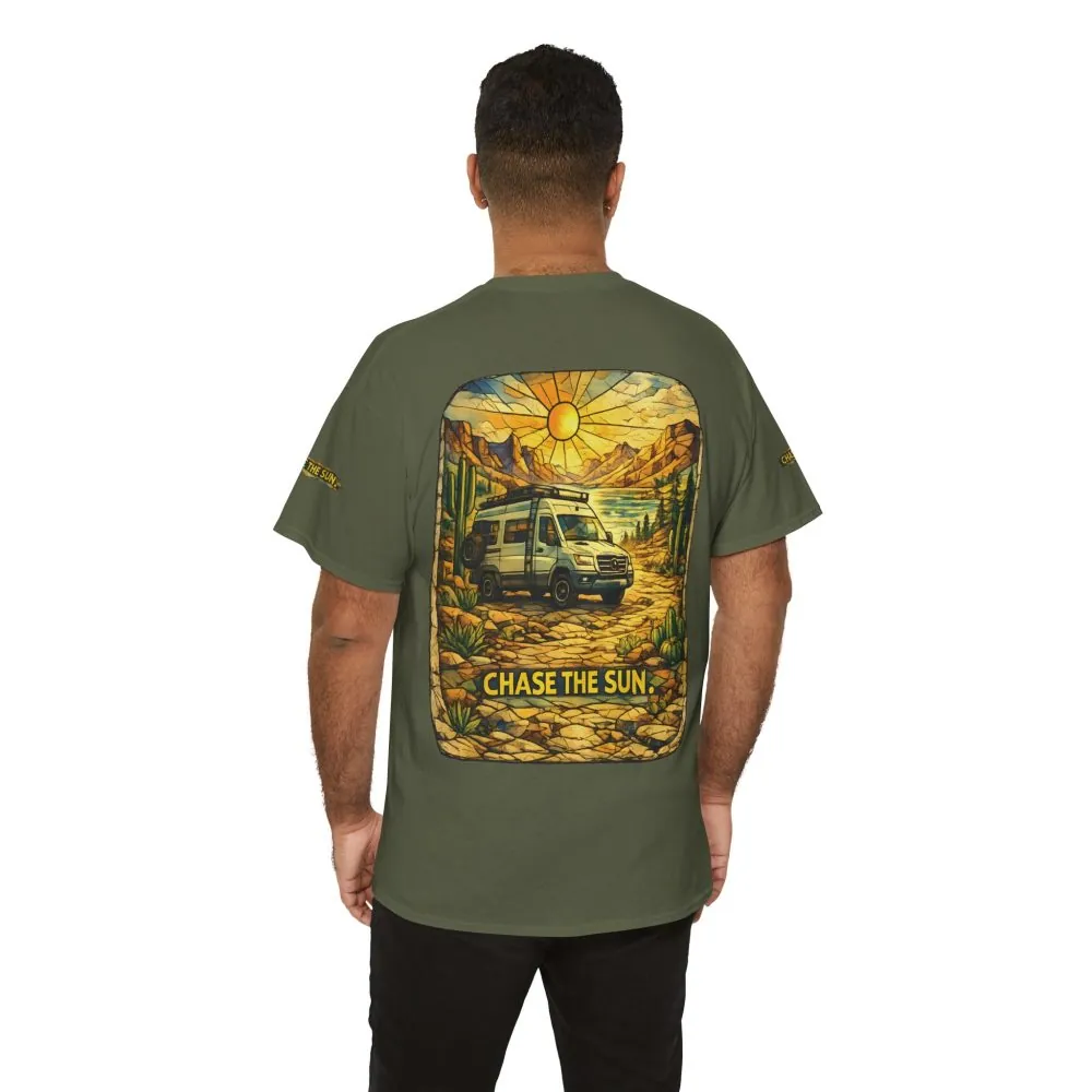 Unisex Heavy Cotton Tee — "Chase The Sun" Design Cubic-Line