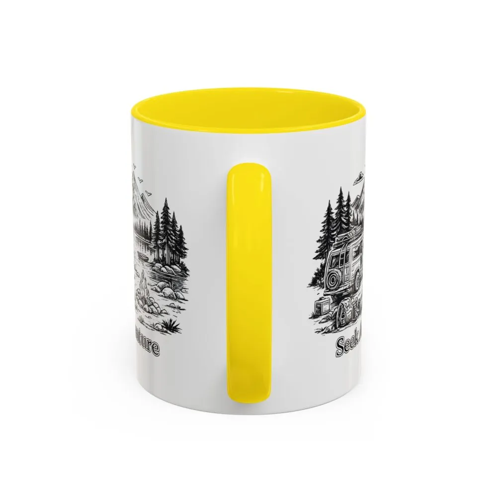 Accent Coffee Mug (11, 15oz) — "Seek Adventure" Design Minimal-Line