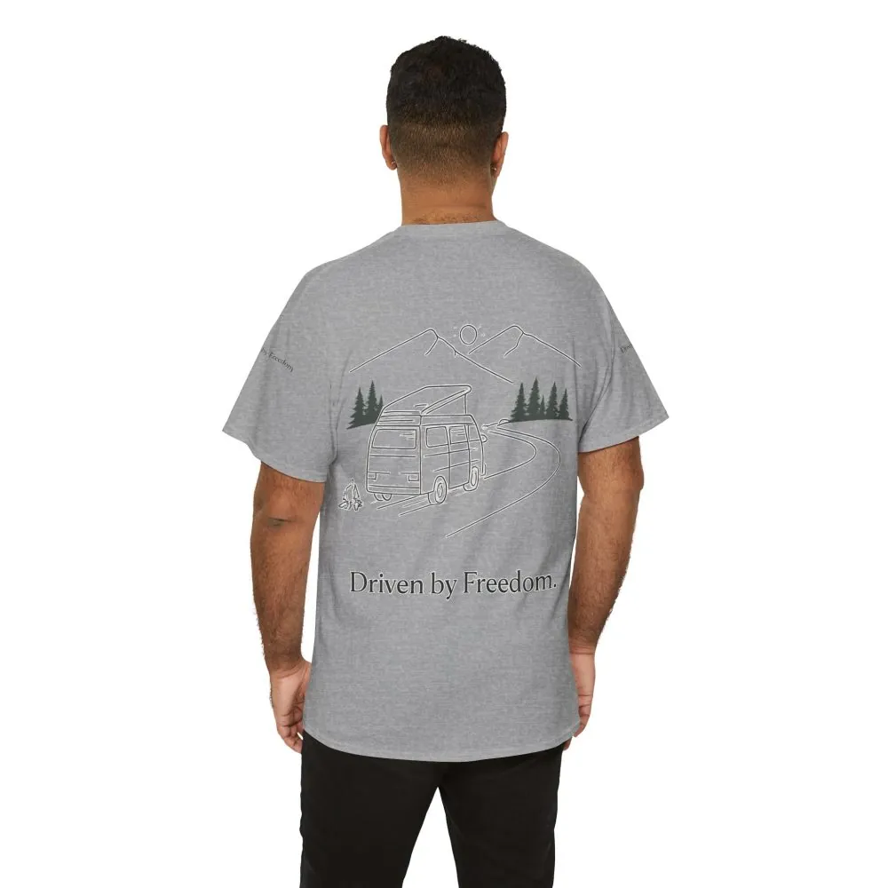 Unisex Heavy Cotton Tee — "Driven By Freedom" Design Minimal-Line