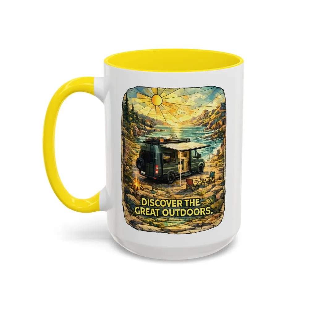 Accent Coffee Mug (11, 15oz) — "Discover The Great Outdoors" Design Cubic-Line