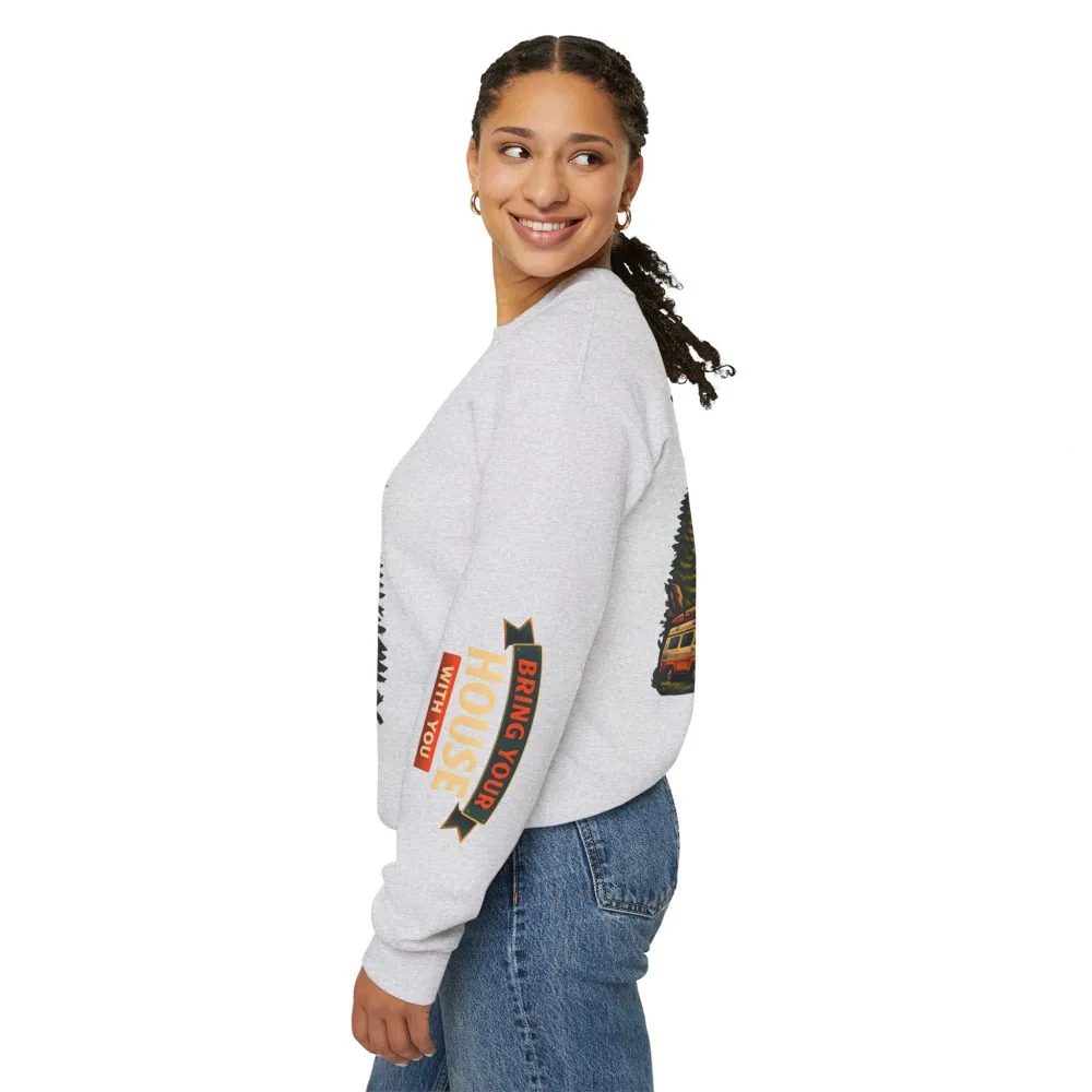 Unisex Heavy Blend™ Crewneck Sweatshirt — "Live Is A Journey-Bring Your House With You" Design Scenic-Line