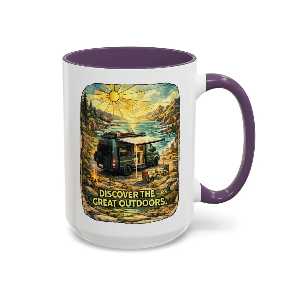Accent Coffee Mug (11, 15oz) — "Discover The Great Outdoors" Design Cubic-Line