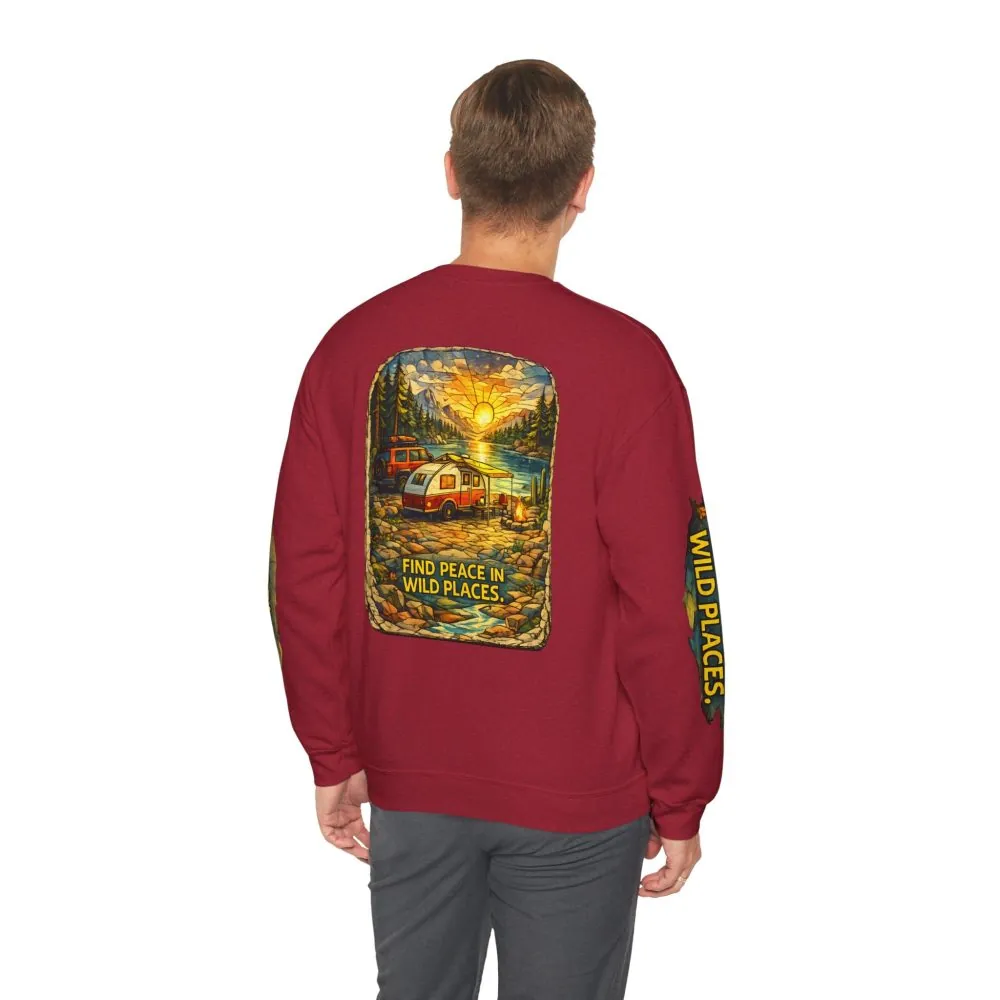 Unisex Heavy Blend™ Crewneck Sweatshirt — "Find Peace In Wild Places" Design Cubic-Line