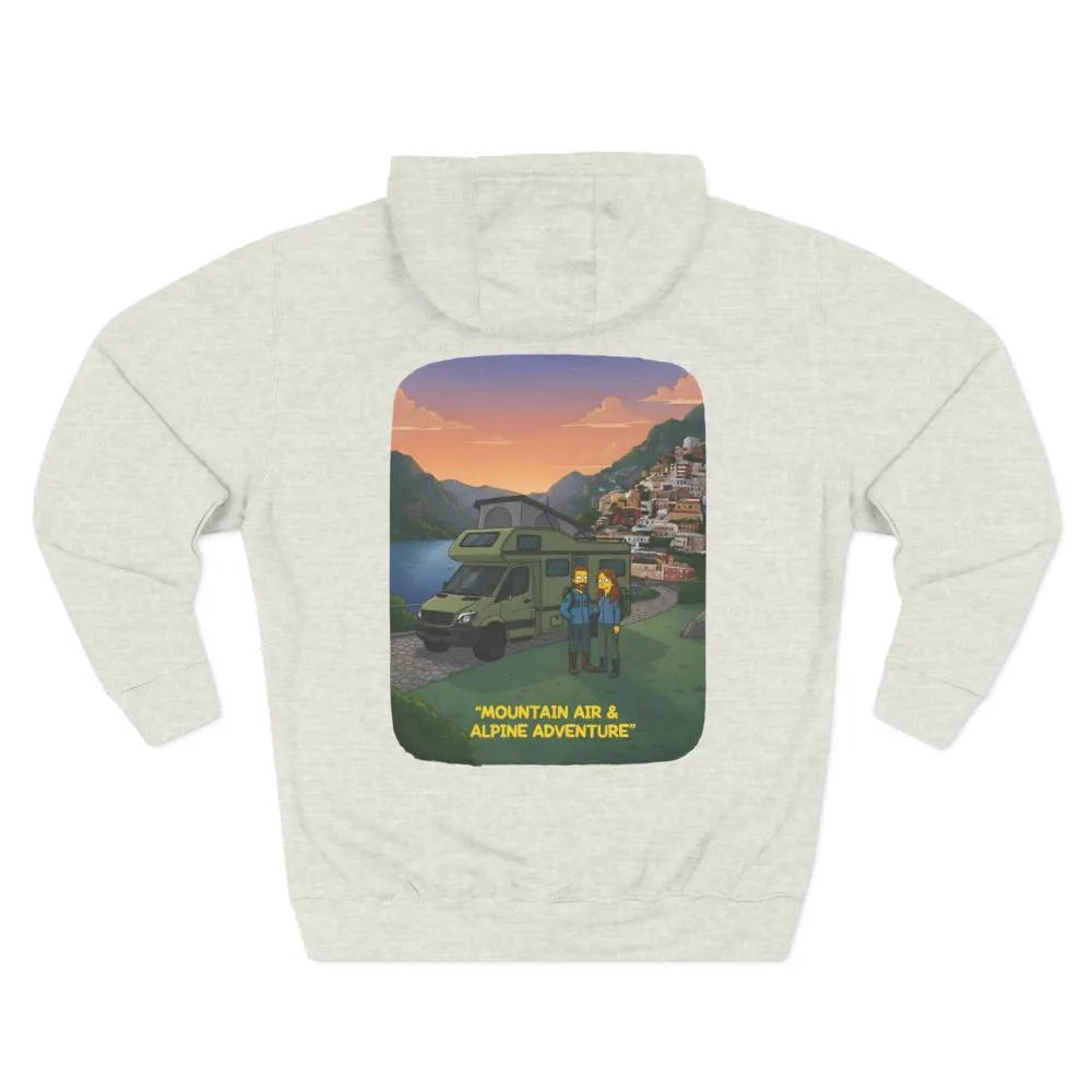 Three-Panel Fleece Hoodie - "Mountain Air And Alpine Adventure"" Design Sitcom-Line