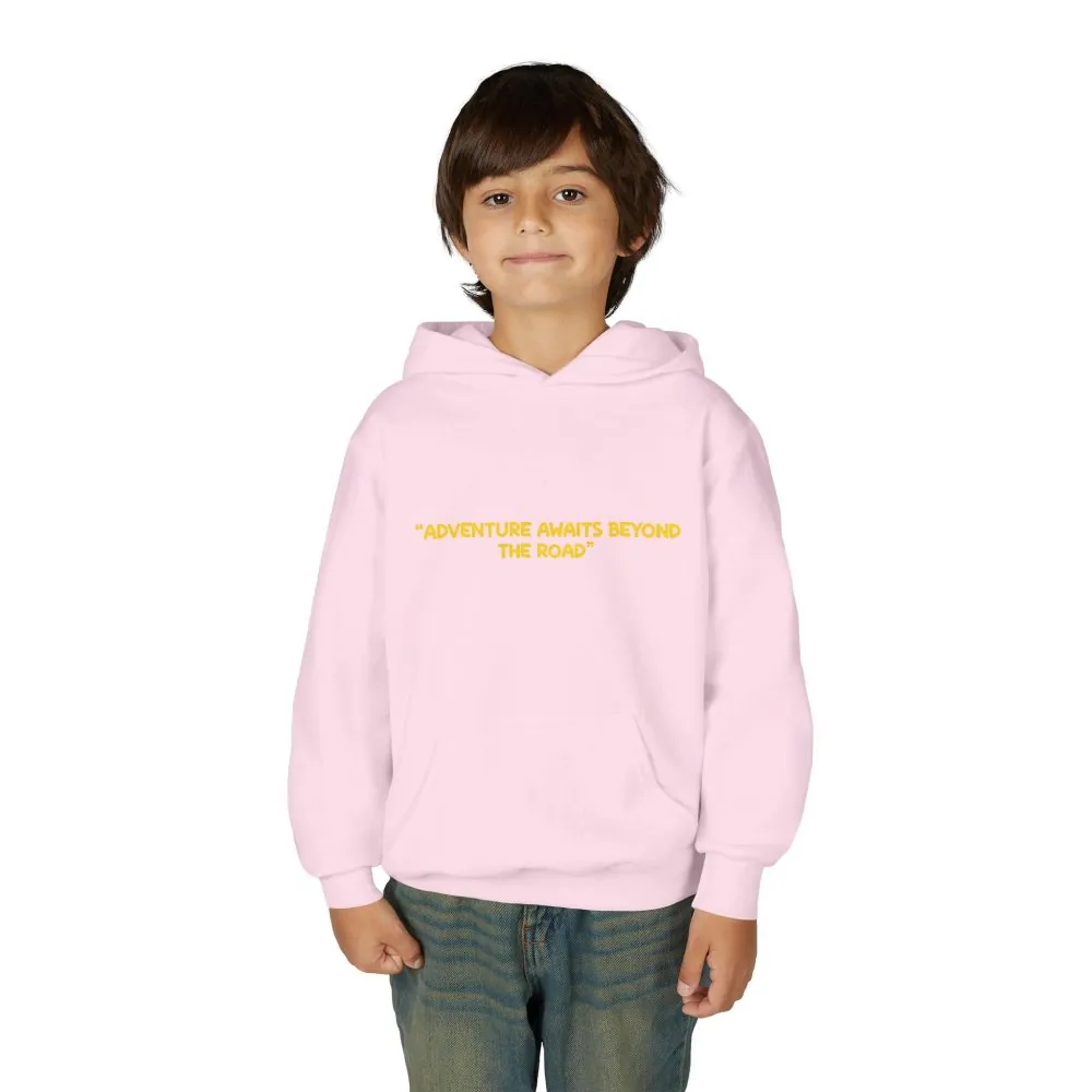 Youth Hoodie(Gildan) – "Adventure Awaits Beyond The Road" (Design Sitcom-Line)