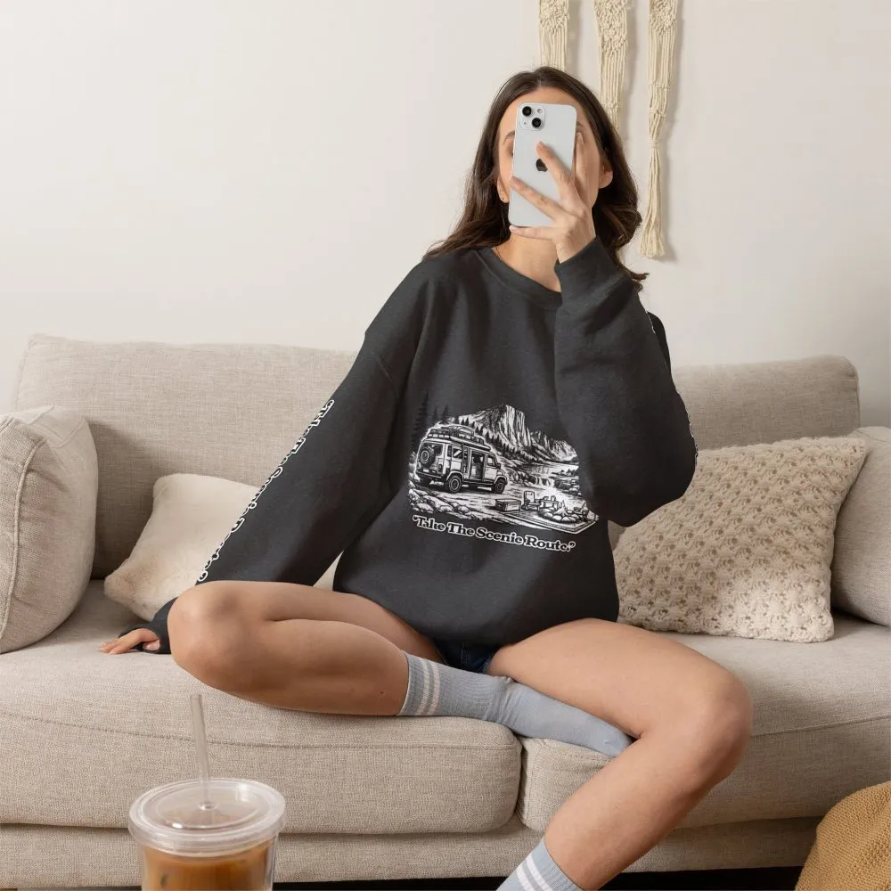 8354364429106285332_2048.jpeg Unisex Heavy Blend™ Crewneck Sweatshirt — "Take The Scenic Route" Design Minimal-Line