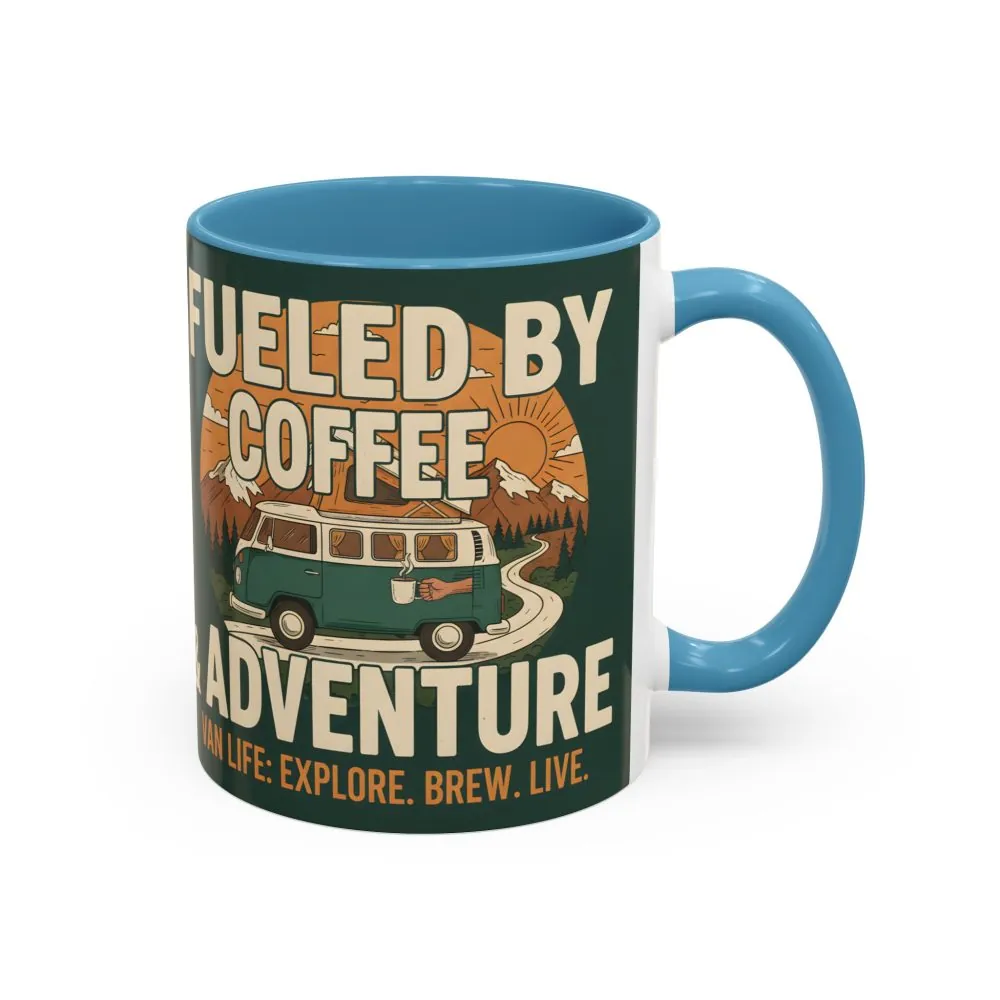 Accent Coffee Mug (11, 15oz) — "Fueled by Coffee & Adventure"