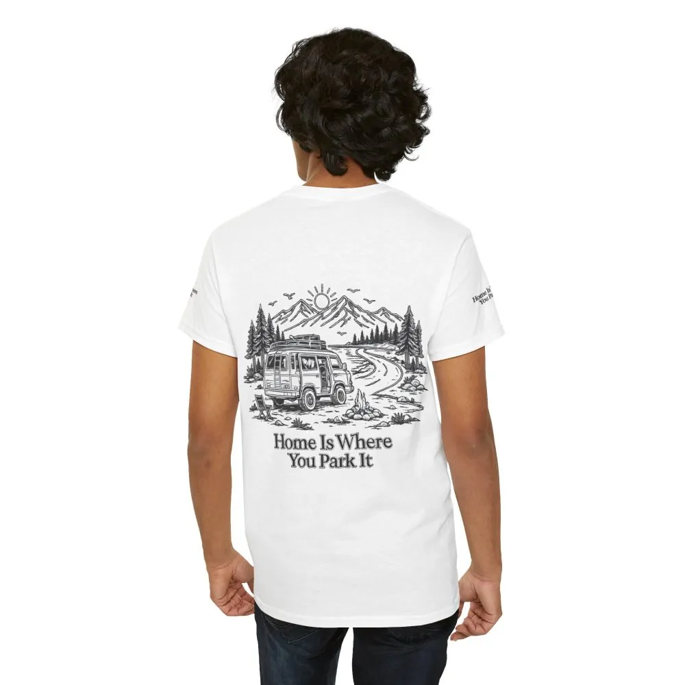 Unisex Heavy Cotton Tee — "Home Is Where You Park It" Design Minimal-Line