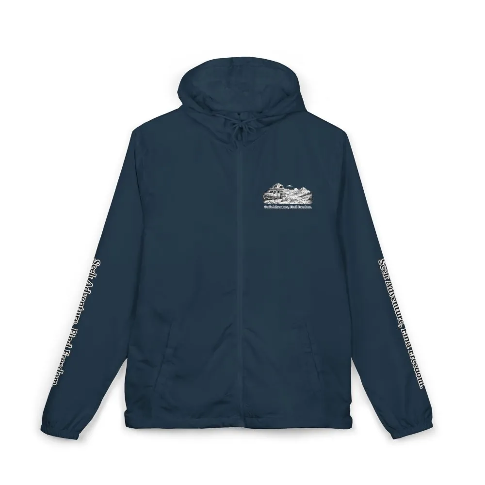 Unisex Full-Zip Windbreaker Jacket — "Seek Adventure, Find Freedom" (Design "Minimal-Line")