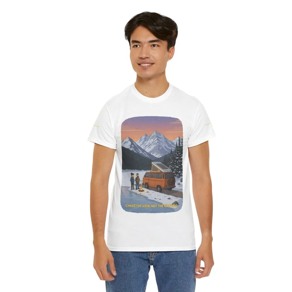 Unisex Heavy Cotton Tee — "Chase The Views-Not The Crowds" Design Sitcom-Line