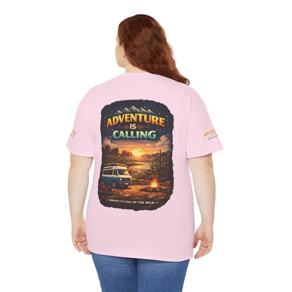 Unisex Heavy Cotton Tee — "Adventure Is Calling" Design Scenic-Line