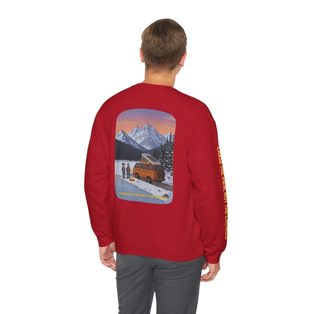 Unisex Heavy Blend™ Crewneck Sweatshirt — "Chase The Views-Not The Crowds"" Design Sitcom-Line