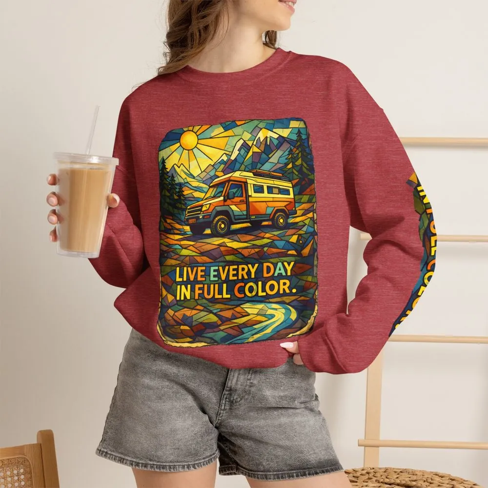 Unisex Heavy Blend™ Crewneck Sweatshirt — "Live Every Day InFull Color" Design Cubic-Line