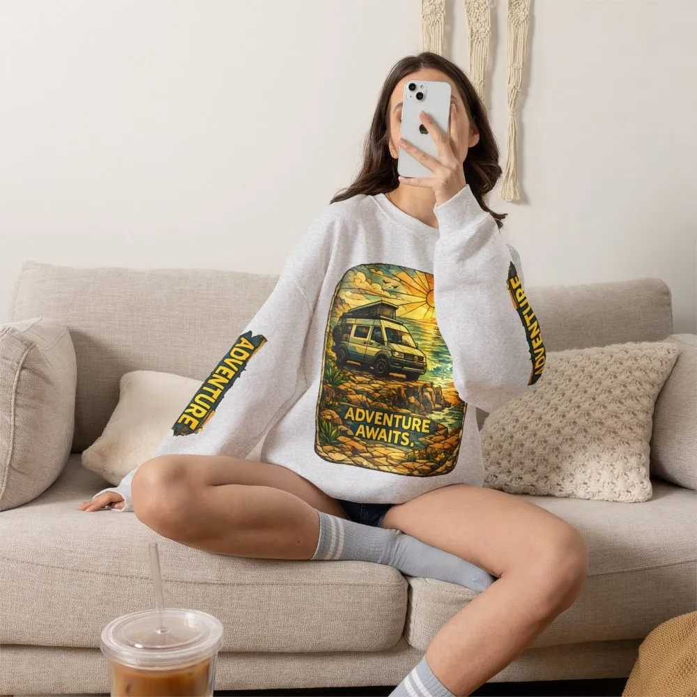 8372361405939013077_2048.jpeg Unisex Heavy Blend™ Crewneck Sweatshirt — "Adventure Awaits" Design Cubic-Line