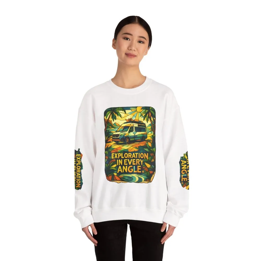 Unisex Heavy Blend™ Crewneck Sweatshirt — "Exploration In Every Angle" Design Cubic-Line