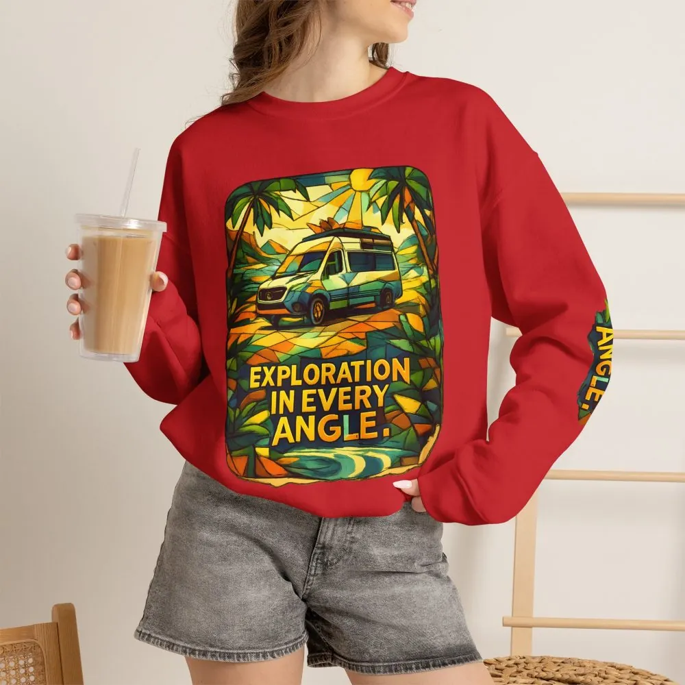 Unisex Heavy Blend™ Crewneck Sweatshirt — "Exploration In Every Angle" Design Cubic-Line