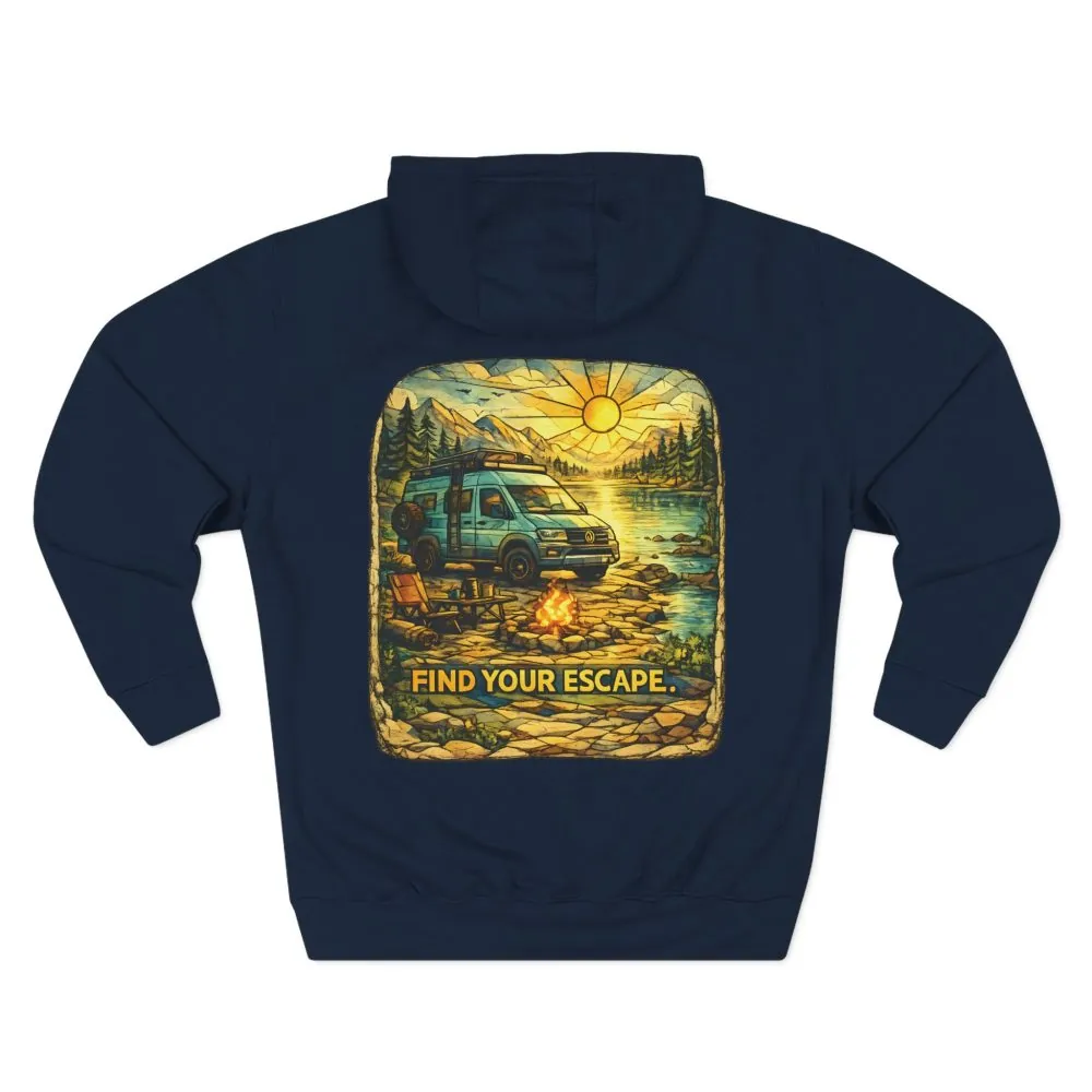 Three-Panel Fleece Hoodie - "Find Your Escape" Design Cubic-Line
