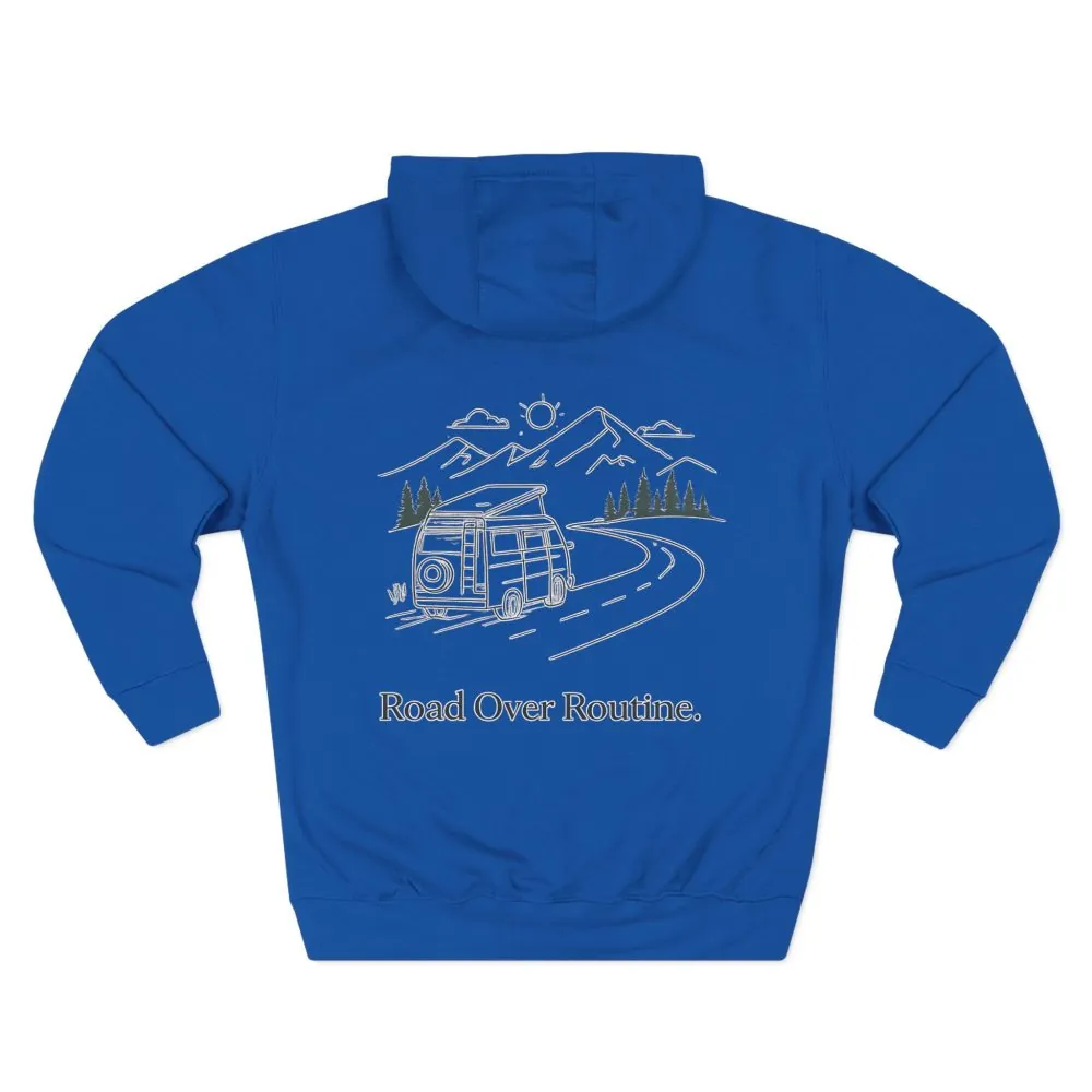 8376101493715664885_2048.jpeg Three-Panel Fleece Hoodie - "Road Over Routine" Design Minimal-Line