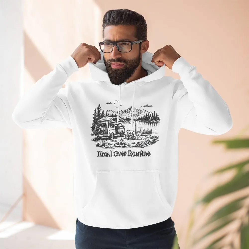 8384096169059939236_2048.jpeg Three-Panel Fleece Hoodie - "Road Over Routine" Design Minimal-Line