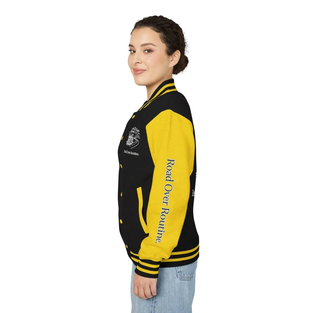Unisex Heavyweight Letterman Jacket — "Road Over Routine" Travel Varsity Coat