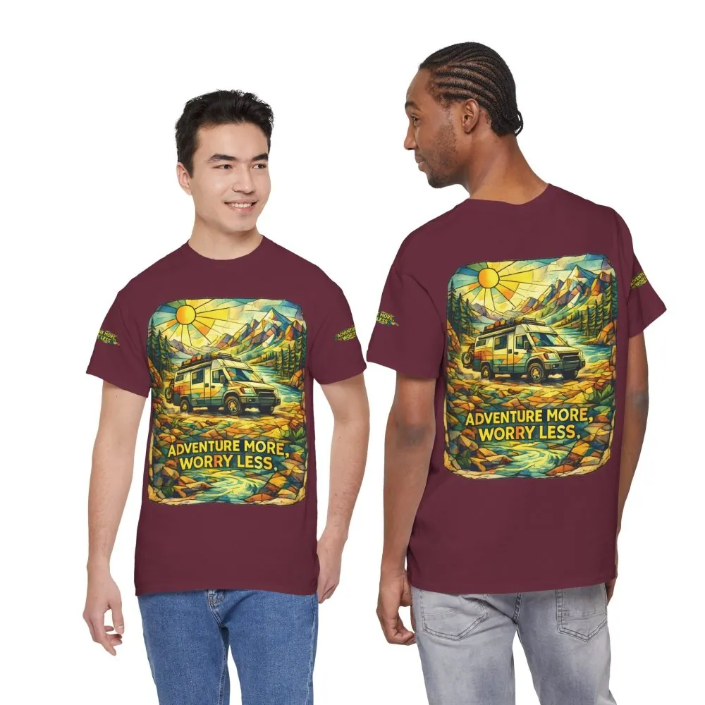 Unisex Heavy Cotton Tee — "Adventure More Worry Less" Design Cubic-Line