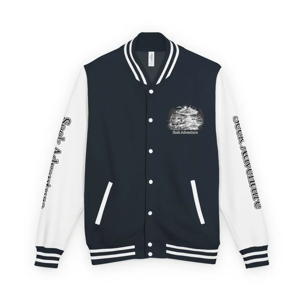 Unisex Heavyweight Letterman Jacket — "Seek Adventure" Travel Varsity Coat