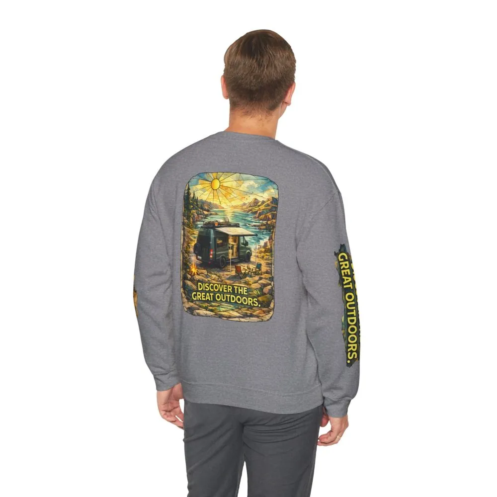 Unisex Heavy Blend™ Crewneck Sweatshirt — "Discover The Great Outdoors" Design Cubic-Line