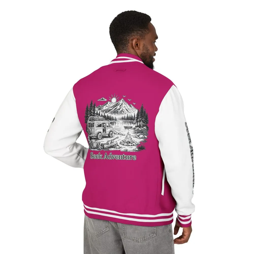 Unisex Heavyweight Letterman Jacket — "Seek Adventure" Travel Varsity Coat