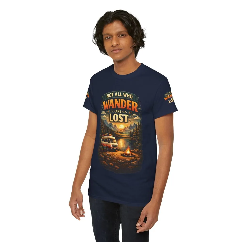 Unisex Heavy Cotton Tee — "Not All Who Wander Are Lost" Design Scenic-Line