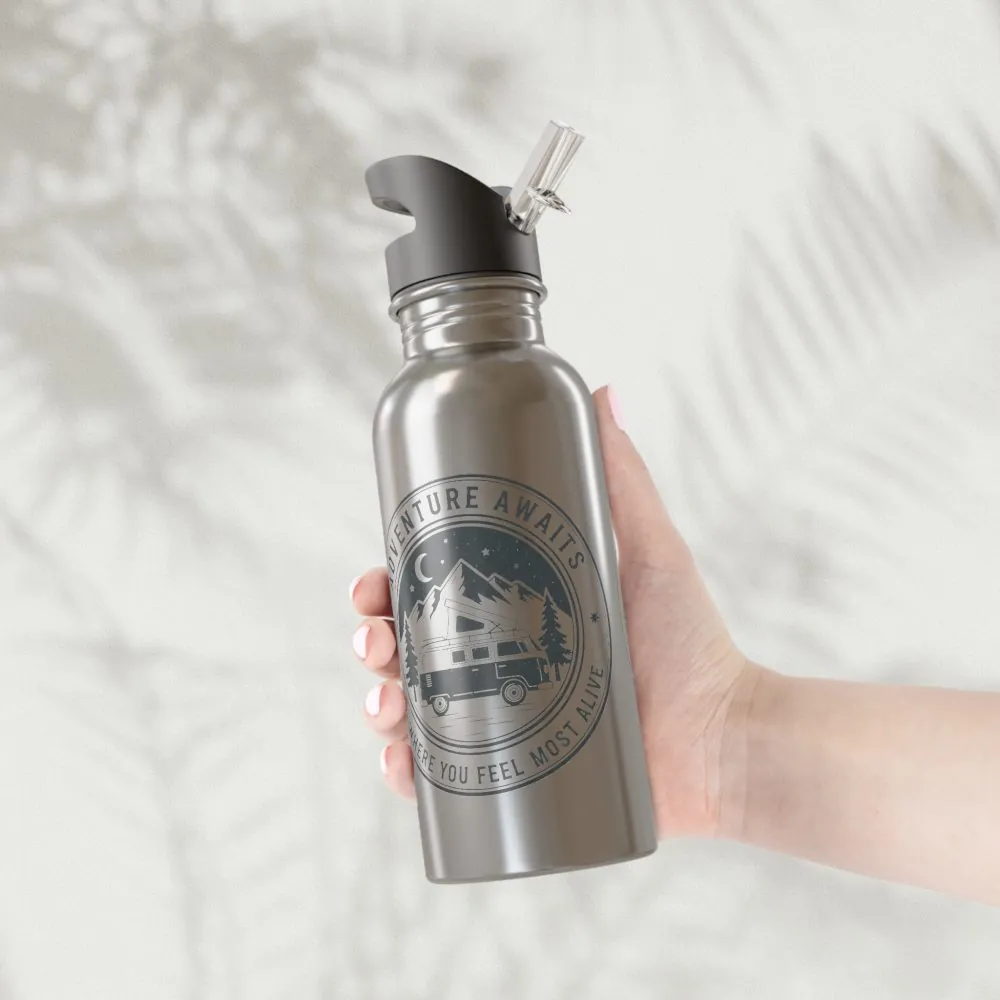 Stainless Steel Water Bottle with Straw – 'Adventure Awaits-Go Where You Feel Most Alive' Outdoor Logo 20oz