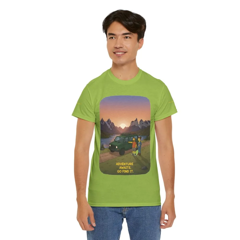 Unisex Heavy Cotton Tee — "Adventure Awaits-Go Find It" Design Sitcom-Line