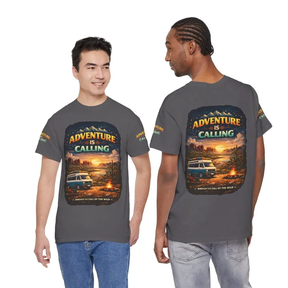 Unisex Heavy Cotton Tee — "Adventure Is Calling" Design Scenic-Line