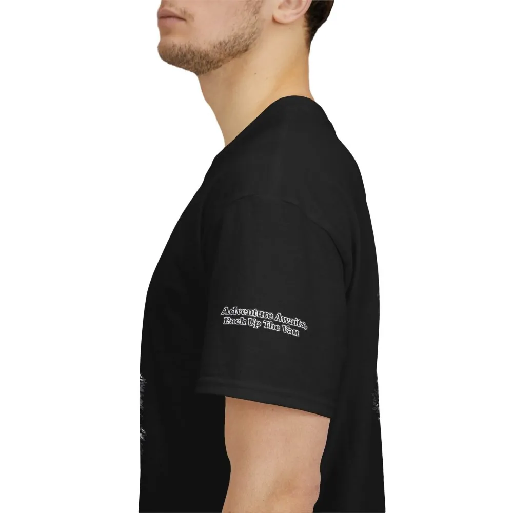 Unisex Heavy Cotton Tee — "Adventure Awaits,Pack Up The Van" Design Minimal-Line