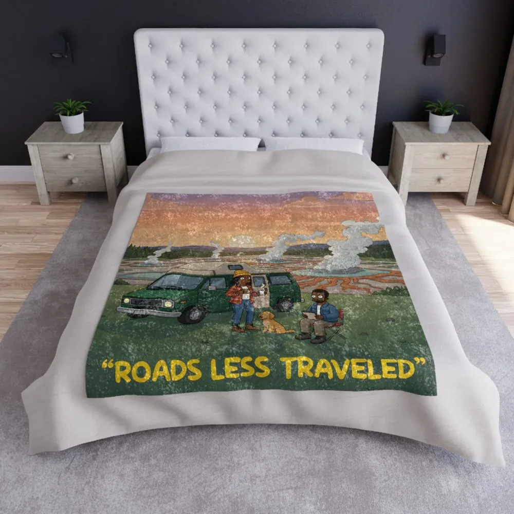 Crushed Velvet Blanket —"Roads Less Traveled" Design Sitcom-Line (Campervan)