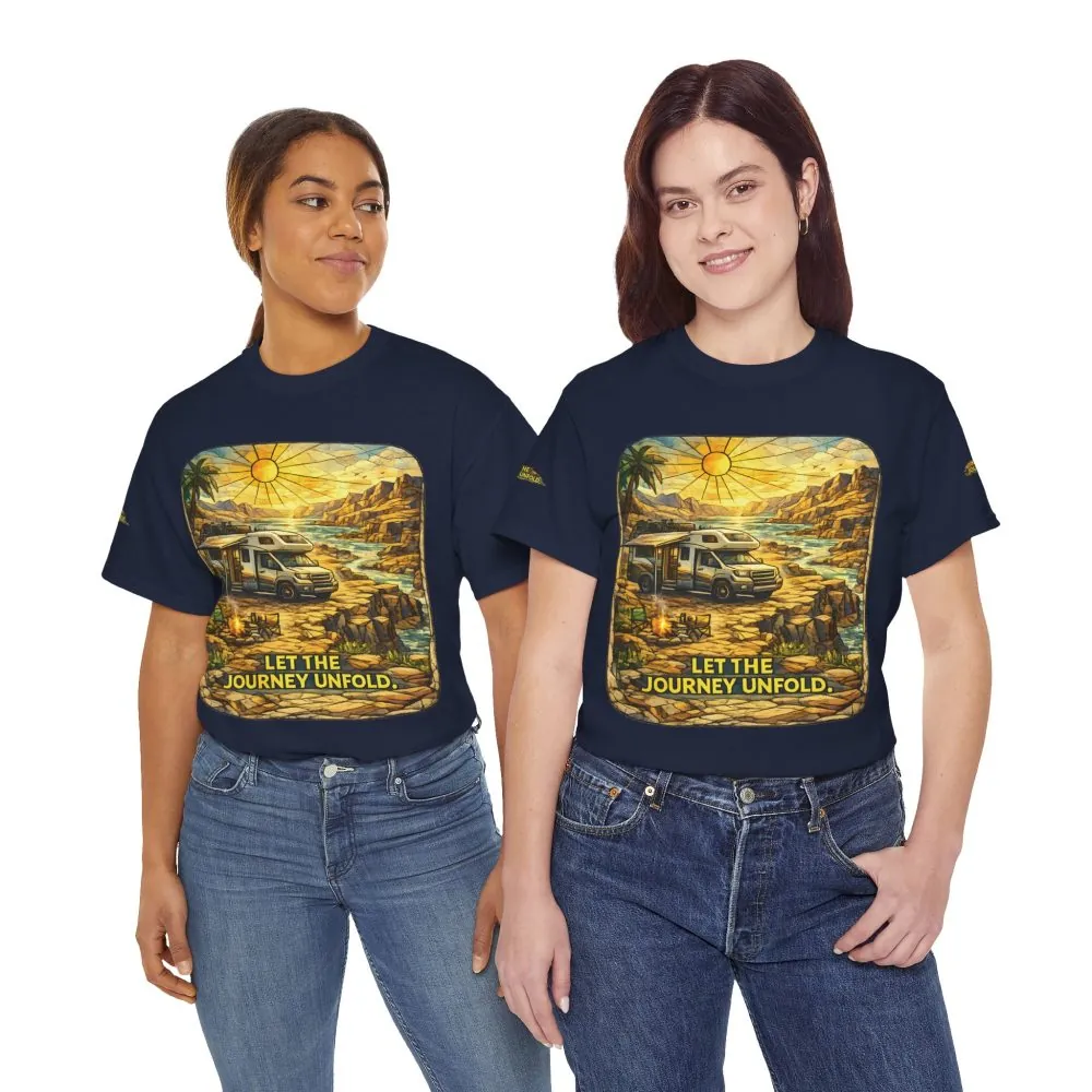 Unisex Heavy Cotton Tee — "Let The Journey Unfold" Design Cubic-Line