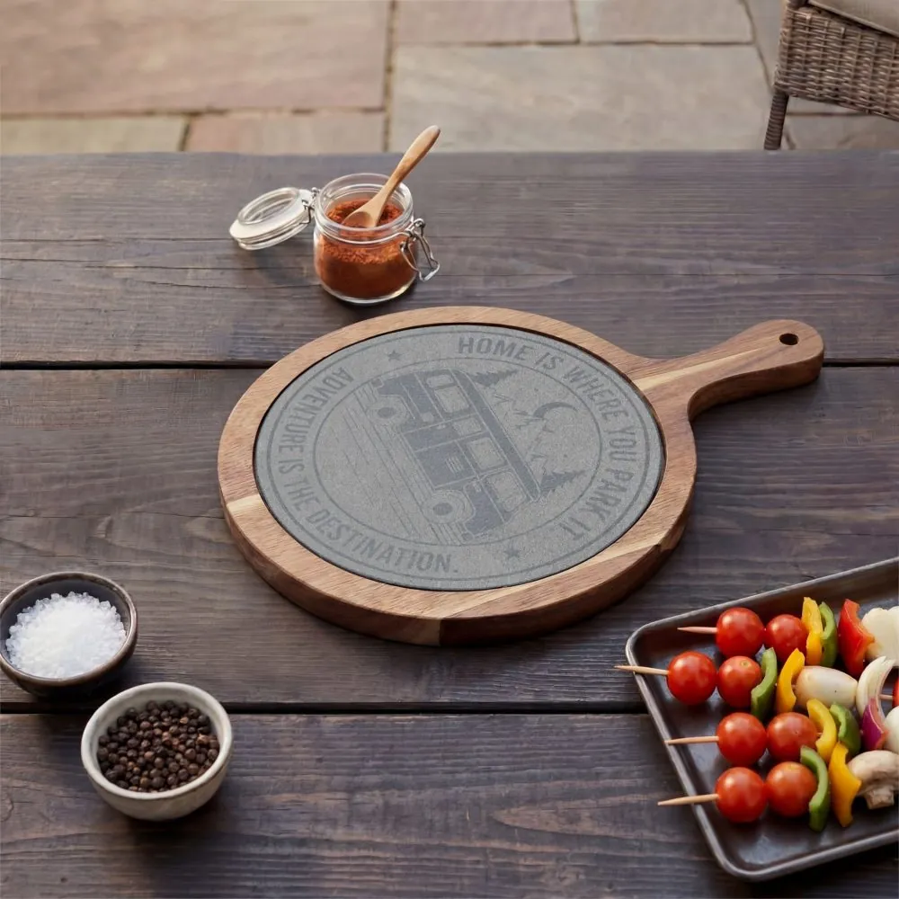 8431097010149551140_2048.jpeg Engraved Charcuterie Board - "Home Is Where You Park It-Adventure is the destination" (4 Variants Available)