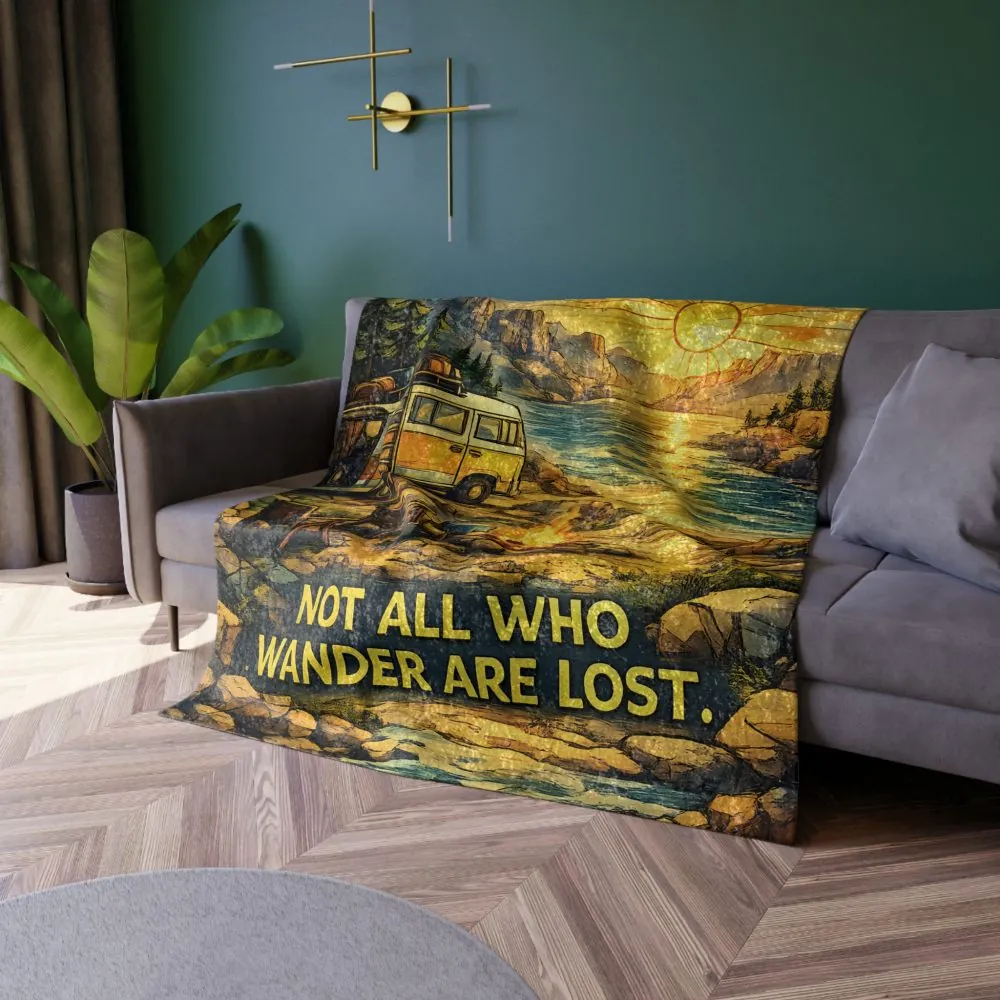 Crushed Velvet Blanket —"Not All Who Wander Are Lost" Design Cubic-Line
