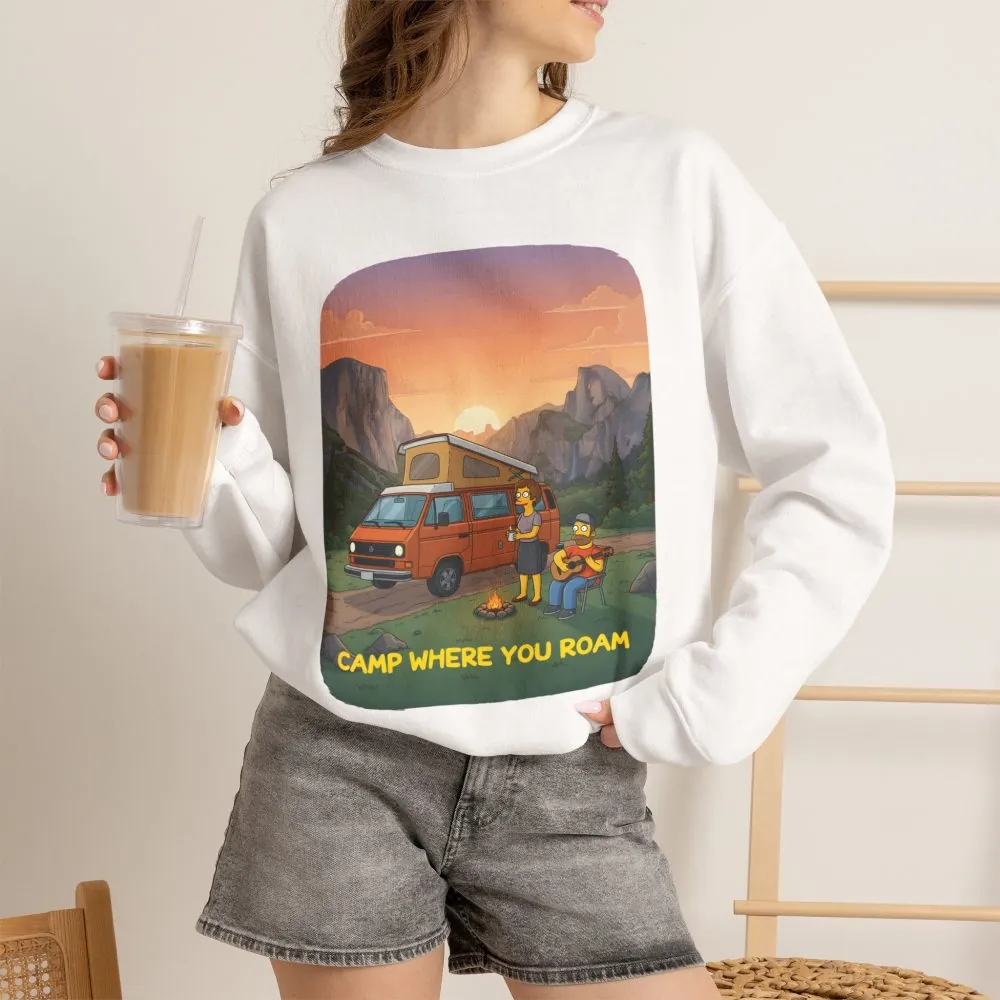 Unisex Heavy Blend™ Crewneck Sweatshirt — "Camp Where You Roam" Design Sitcom-Line