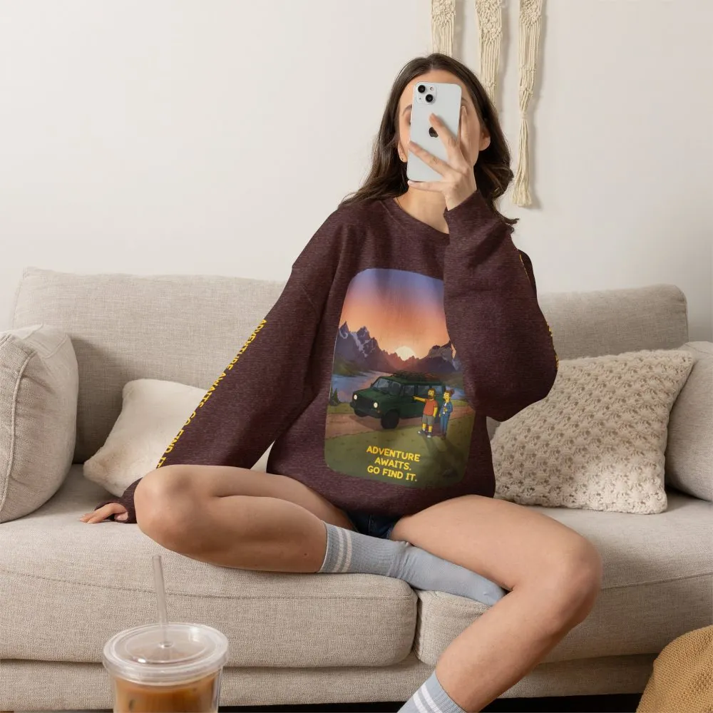 Unisex Heavy Blend™ Crewneck Sweatshirt — "Adventure Awaits-Go Find It" Design Sitcom-Line