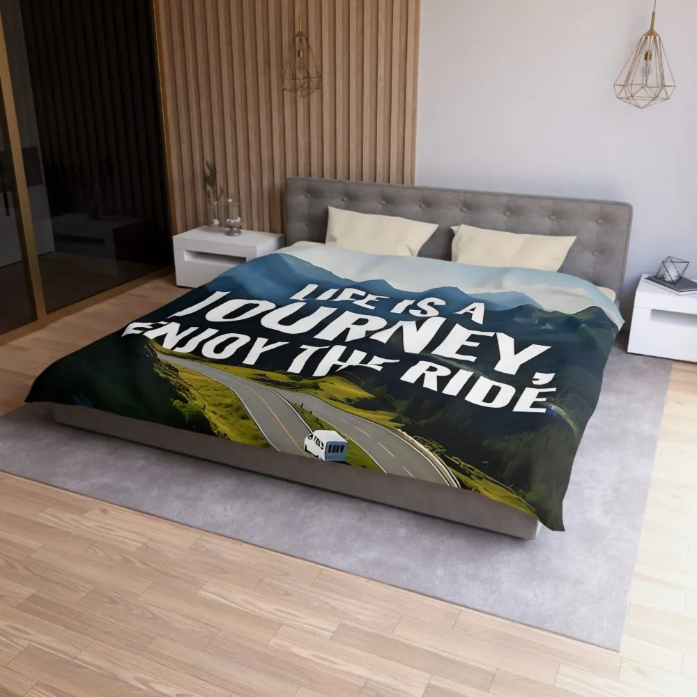 8442074173731054174_2048.jpeg Duvet Cover — "Life Is A Journey, Enjoy The Ride" Mountain Road Microfiber