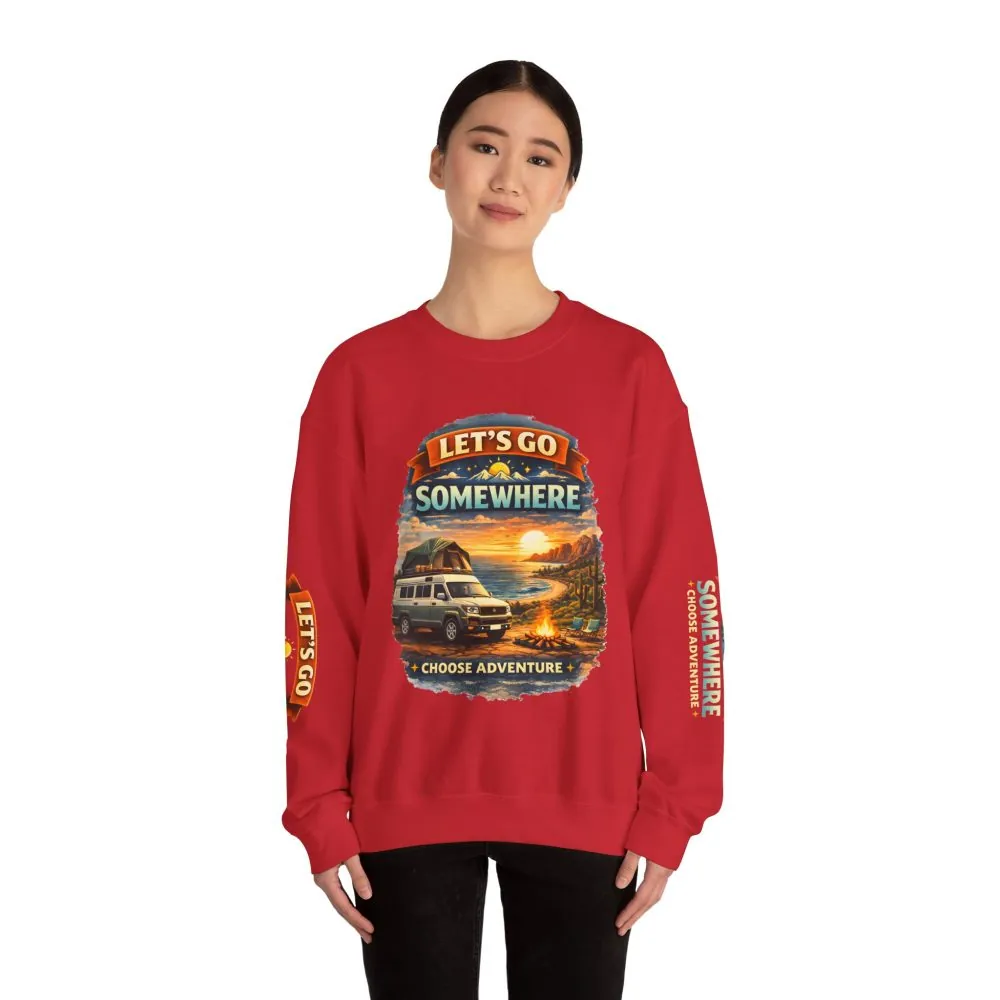 Unisex Heavy Blend™ Crewneck Sweatshirt — "Lets Go Somewhere" Design Scenic-Line