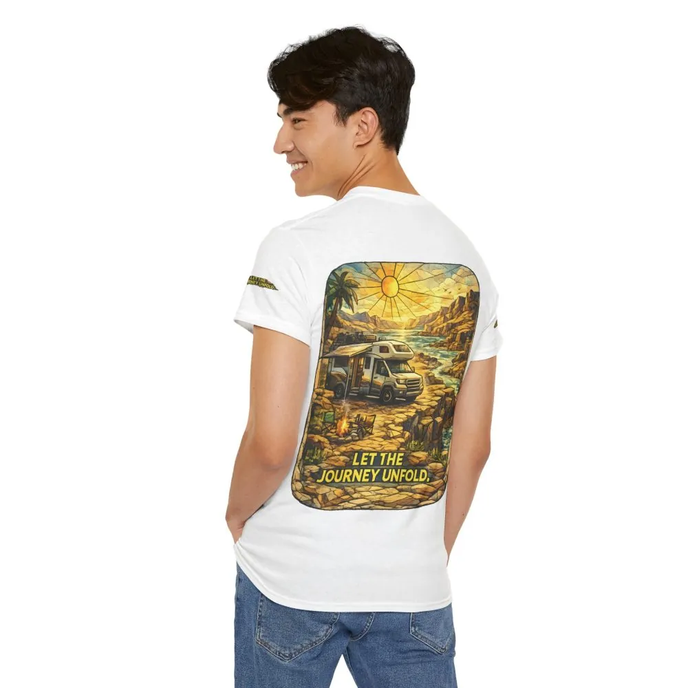 Unisex Heavy Cotton Tee — "Let The Journey Unfold" Design Cubic-Line