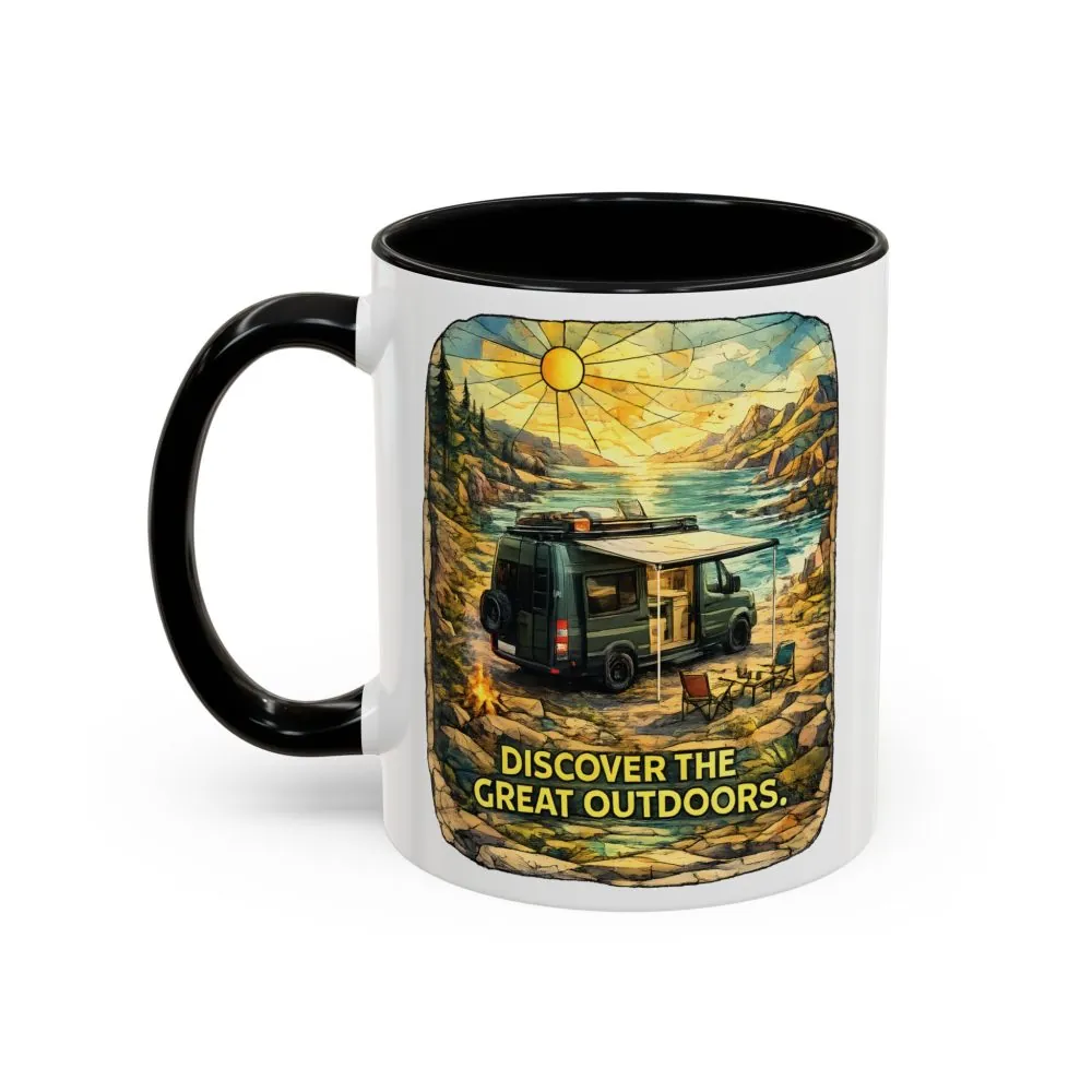 Accent Coffee Mug (11, 15oz) — "Discover The Great Outdoors" Design Cubic-Line