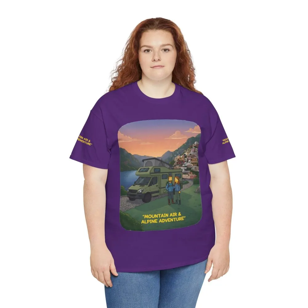 8456802830611021138_2048.jpeg Unisex Heavy Cotton Tee — "Mountain Air And Alpine Adventure" Design Sitcom-Line