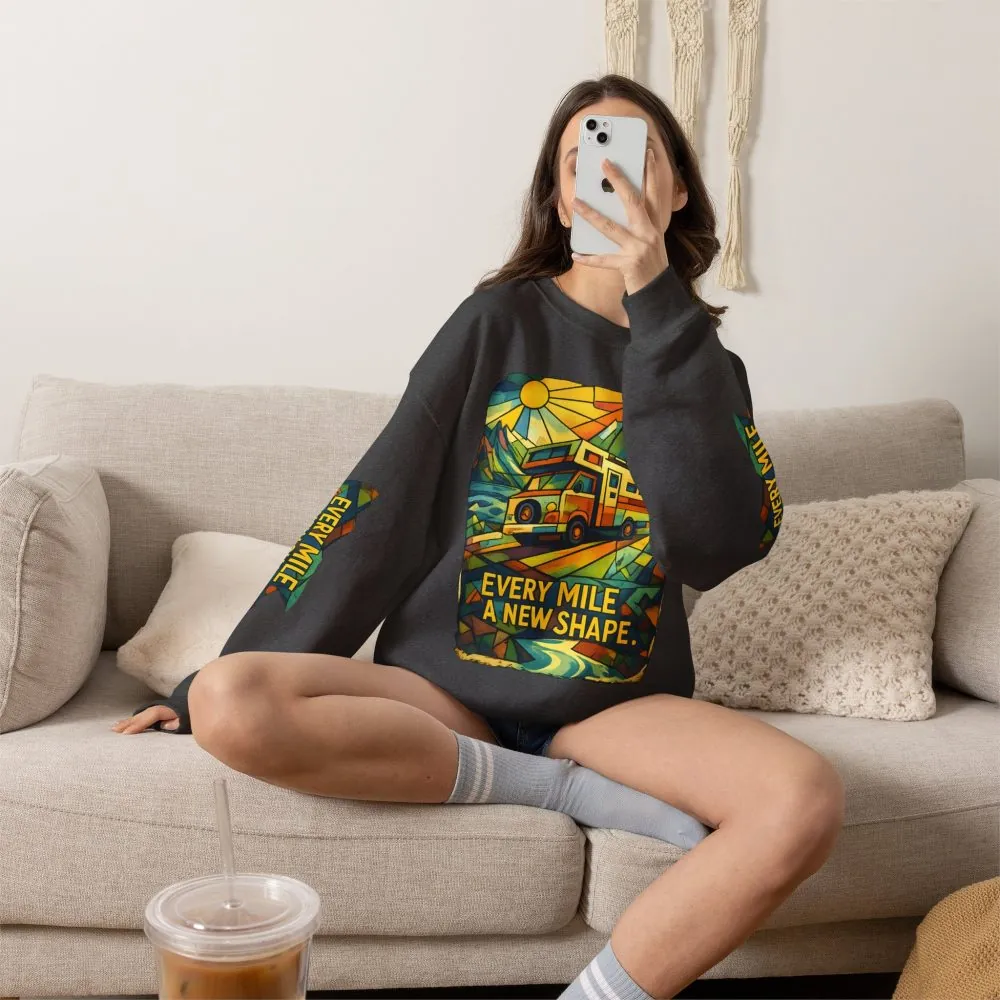 8461308294666265162_2048.jpeg Unisex Heavy Blend™ Crewneck Sweatshirt — "Every Mile A New Shape" Design Cubic-Line