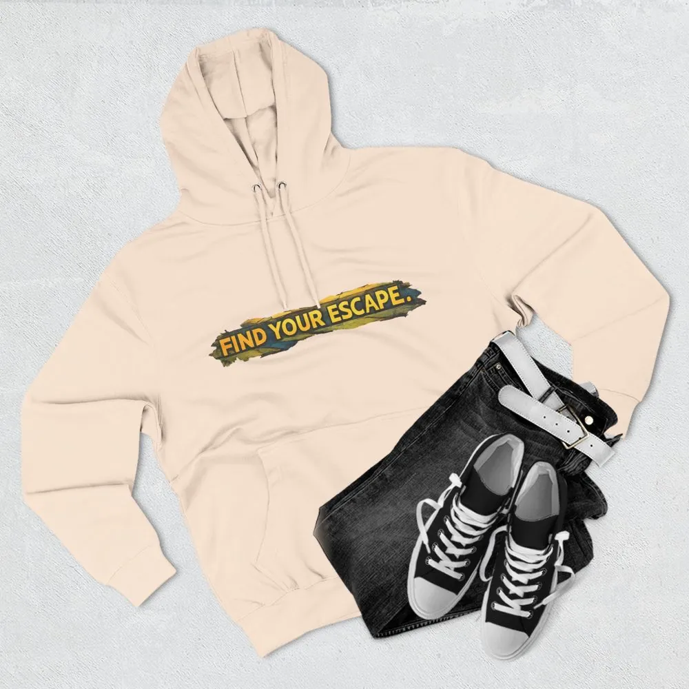 Three-Panel Fleece Hoodie - "Find Your Escape" Design Cubic-Line