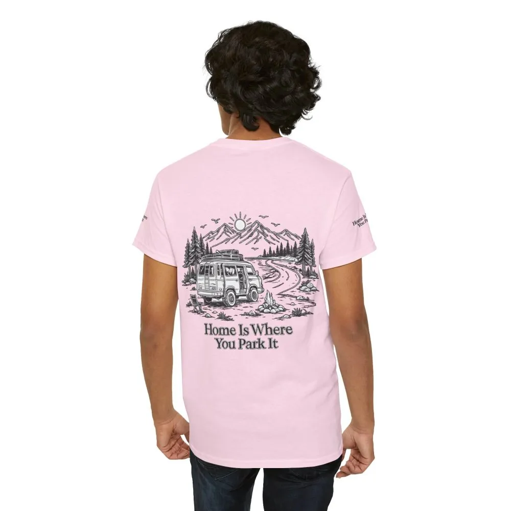 Unisex Heavy Cotton Tee — "Home Is Where You Park It" Design Minimal-Line