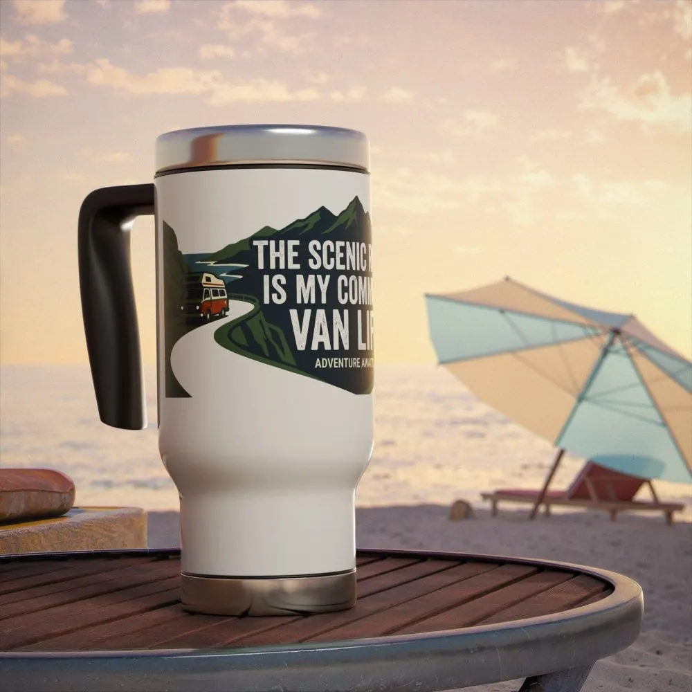 Stainless Steel Travel Mug with Handle, 14oz — “The Scenic Route Is My Commute”