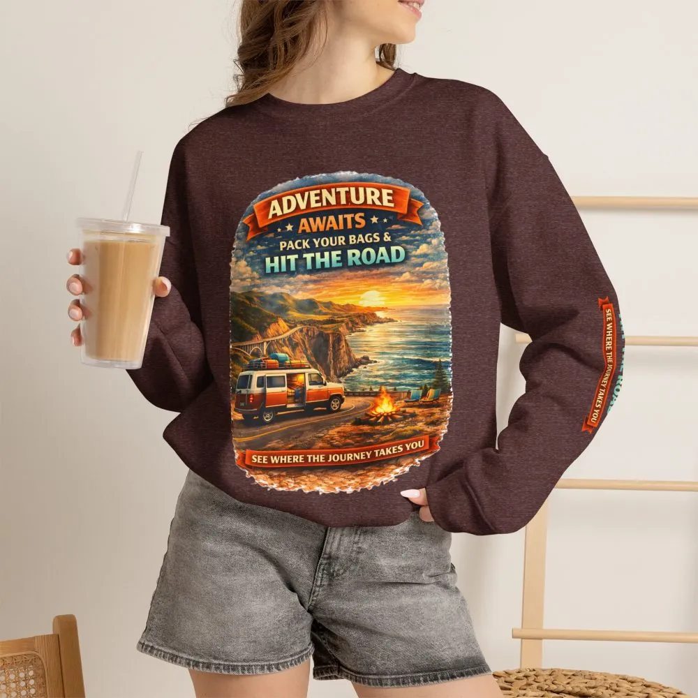 8475927236901862668_2048.jpeg Unisex Heavy Blend™ Crewneck Sweatshirt — "Adventure Awaits-Pack Your Bags" Design Scenic-Line
